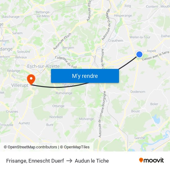 Frisange, Ennescht Duerf to Audun le Tiche map