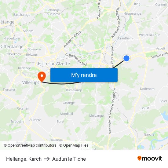 Hellange, Kiirch to Audun le Tiche map