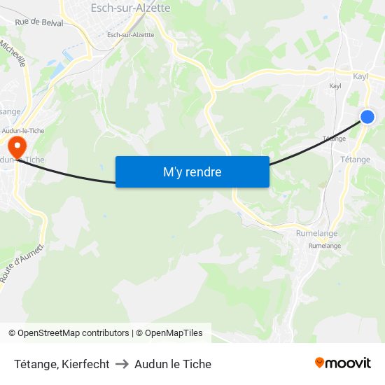 Tétange, Kierfecht to Audun le Tiche map