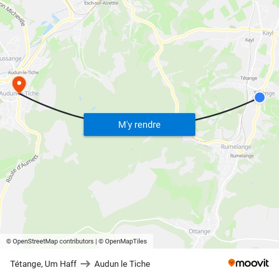 Tétange, Um Haff to Audun le Tiche map