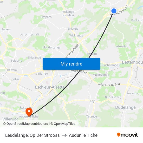 Leudelange, Op Der Strooss to Audun le Tiche map