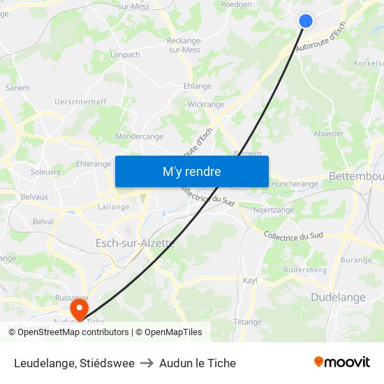 Leudelange, Stiédswee to Audun le Tiche map