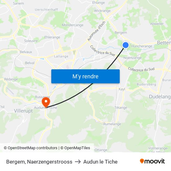Bergem, Naerzengerstrooss to Audun le Tiche map