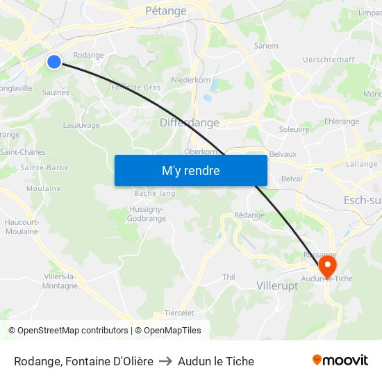 Rodange, Fontaine D'Olière to Audun le Tiche map