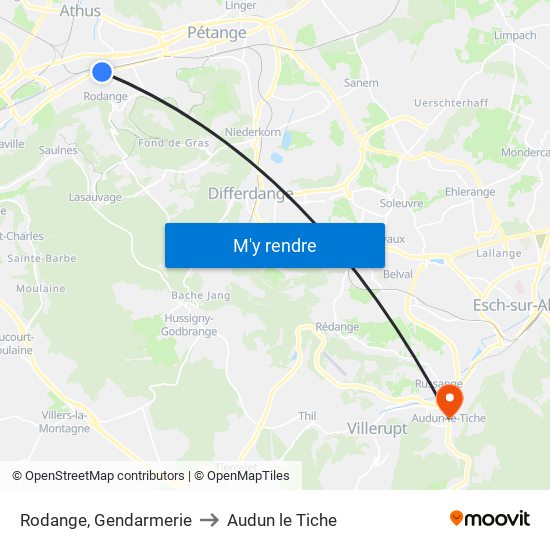 Rodange, Gendarmerie to Audun le Tiche map