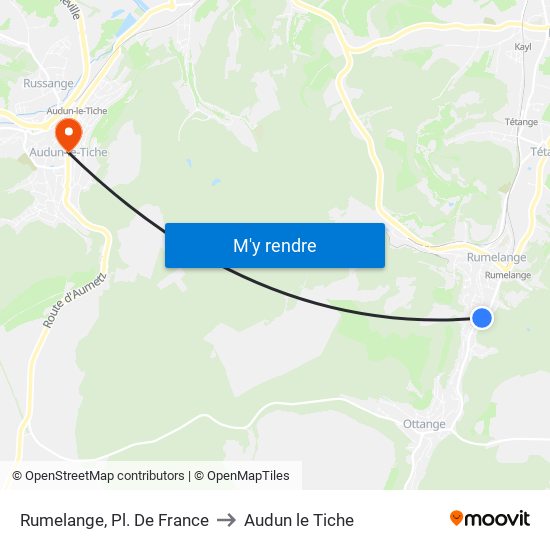 Rumelange, Pl. De France to Audun le Tiche map