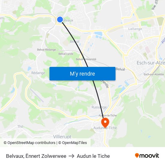 Belvaux, Ënnert Zolwerwee to Audun le Tiche map