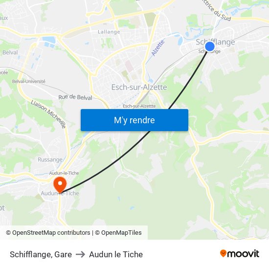 Schifflange, Gare to Audun le Tiche map