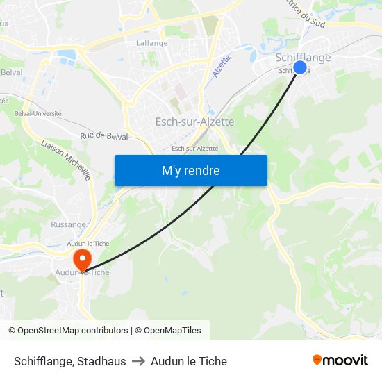 Schifflange, Stadhaus to Audun le Tiche map