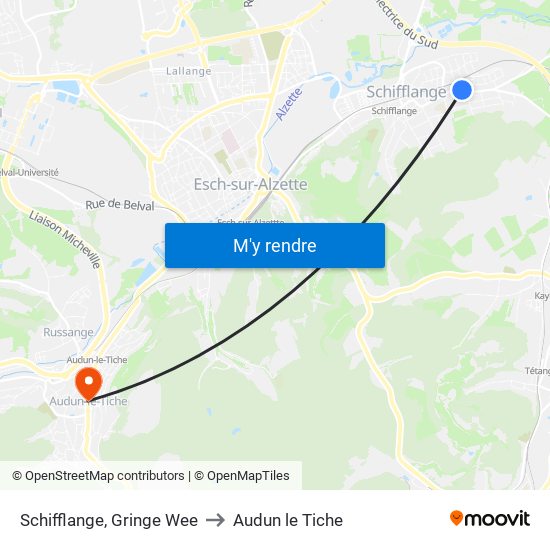 Schifflange, Gringe Wee to Audun le Tiche map