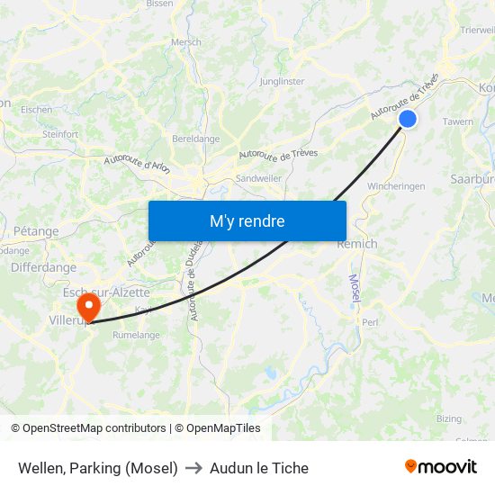 Wellen, Parking (Mosel) to Audun le Tiche map