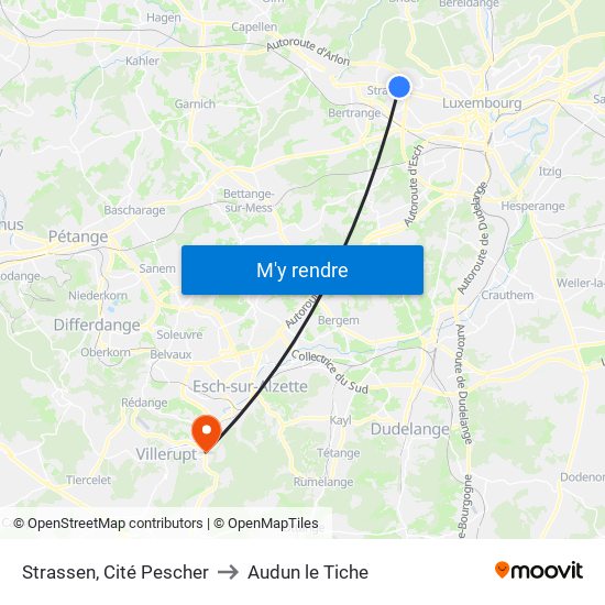 Strassen, Cité Pescher to Audun le Tiche map