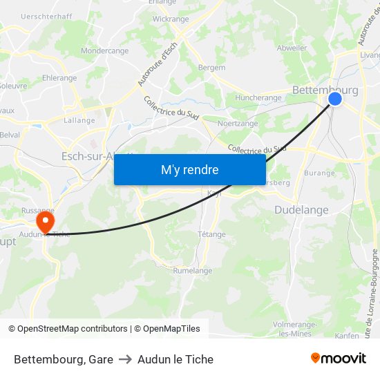 Bettembourg, Gare to Audun le Tiche map