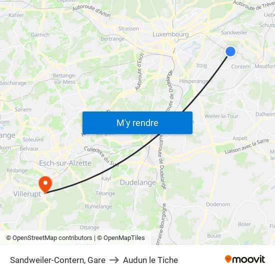 Sandweiler-Contern, Gare to Audun le Tiche map