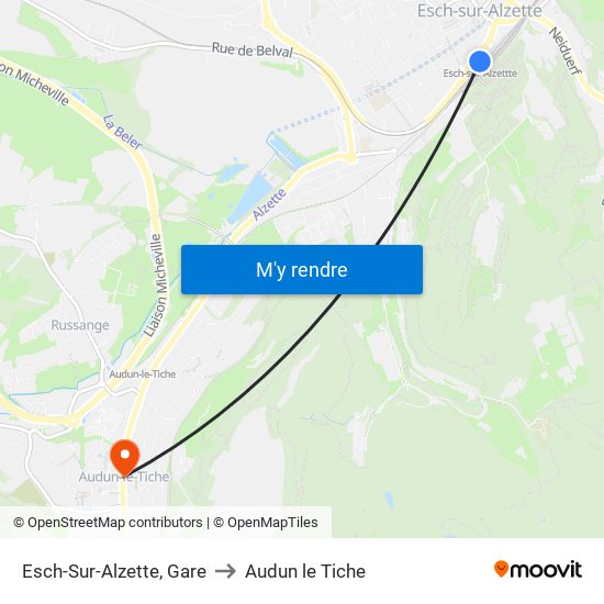 Esch-Sur-Alzette, Gare to Audun le Tiche map