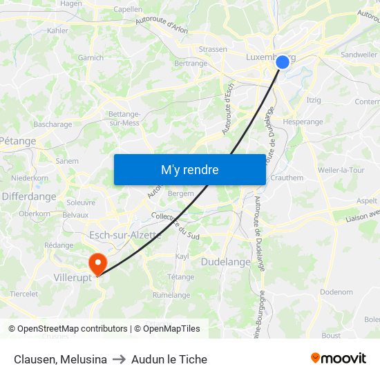 Clausen, Melusina to Audun le Tiche map
