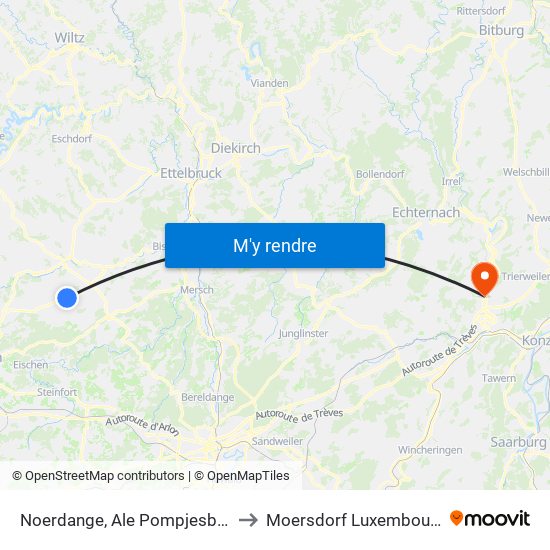 Noerdange, Ale Pompjesbau to Moersdorf Luxembourg map