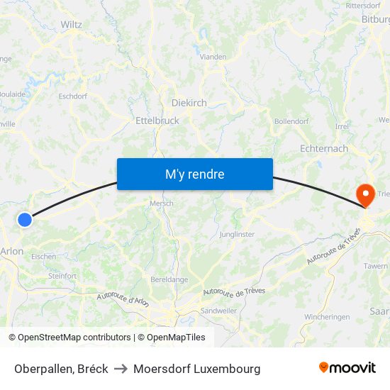 Oberpallen, Bréck to Moersdorf Luxembourg map
