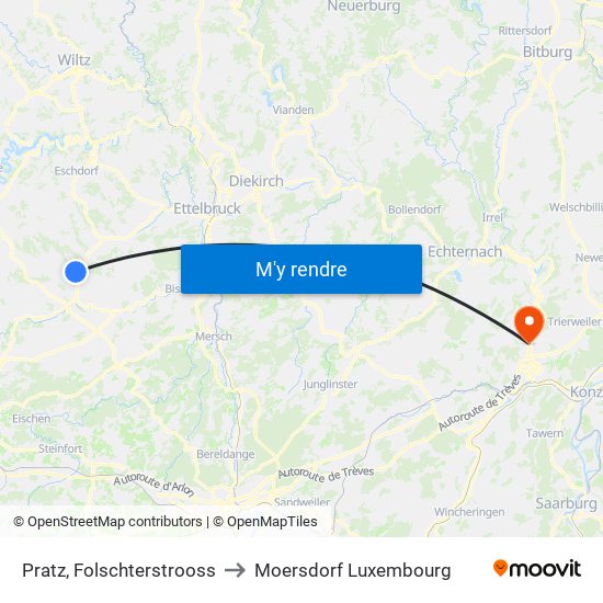 Pratz, Folschterstrooss to Moersdorf Luxembourg map