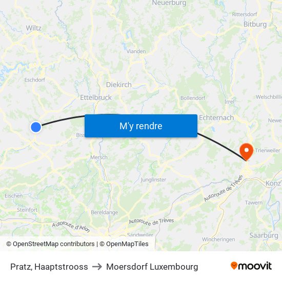 Pratz, Haaptstrooss to Moersdorf Luxembourg map