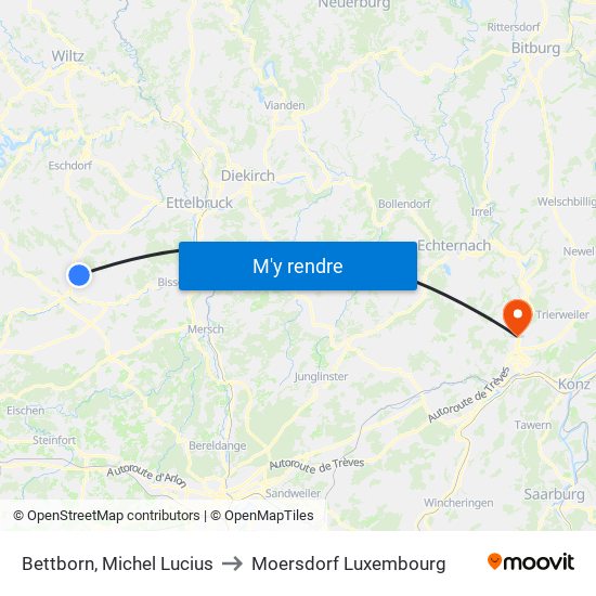 Bettborn, Michel Lucius to Moersdorf Luxembourg map