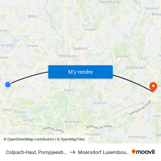 Colpach-Haut, Pompjeesbau to Moersdorf Luxembourg map