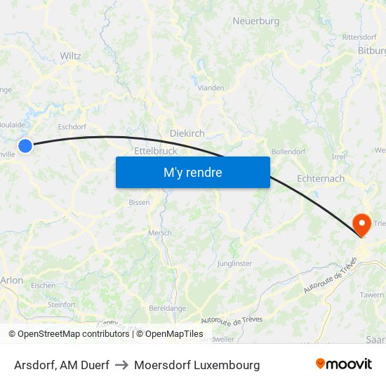Arsdorf, AM Duerf to Moersdorf Luxembourg map