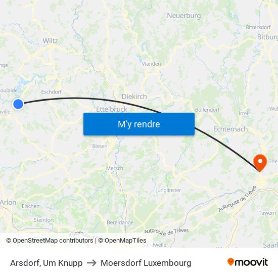 Arsdorf, Um Knupp to Moersdorf Luxembourg map