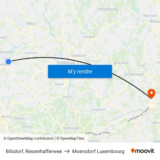 Bilsdorf, Riesenhafferwee to Moersdorf Luxembourg map