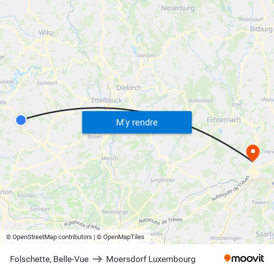 Folschette, Belle-Vue to Moersdorf Luxembourg map