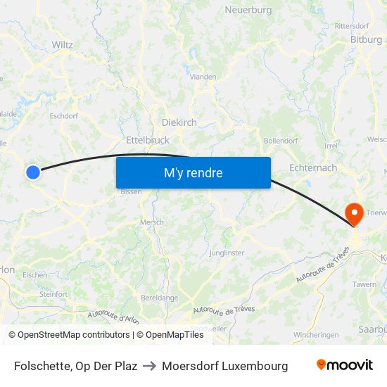 Folschette, Op Der Plaz to Moersdorf Luxembourg map