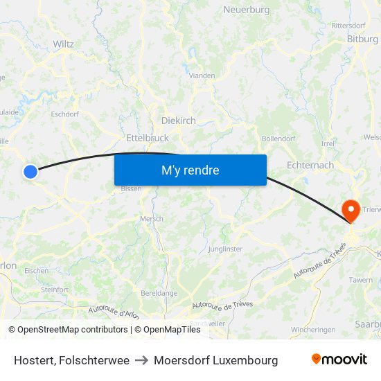 Hostert, Folschterwee to Moersdorf Luxembourg map