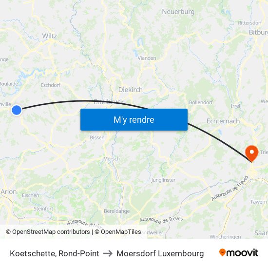 Koetschette, Rond-Point to Moersdorf Luxembourg map