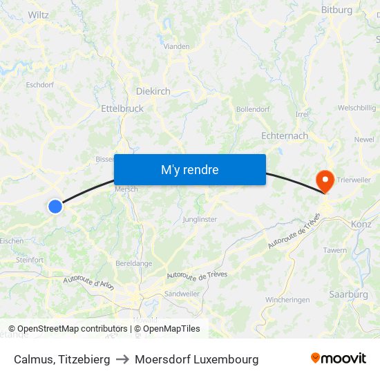 Calmus, Titzebierg to Moersdorf Luxembourg map