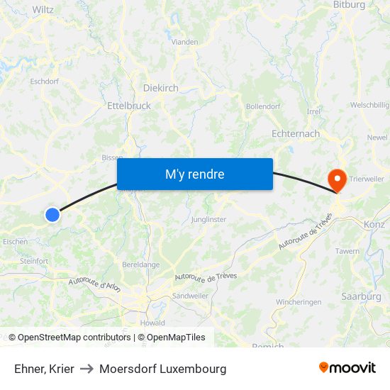 Ehner, Krier to Moersdorf Luxembourg map