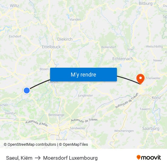 Saeul, Kiëm to Moersdorf Luxembourg map