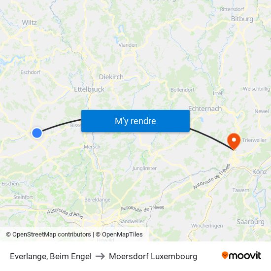 Everlange, Beim Engel to Moersdorf Luxembourg map