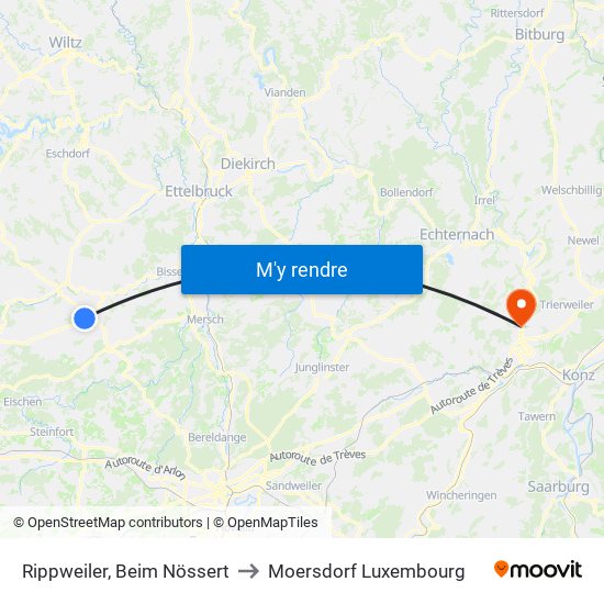 Rippweiler, Beim Nössert to Moersdorf Luxembourg map