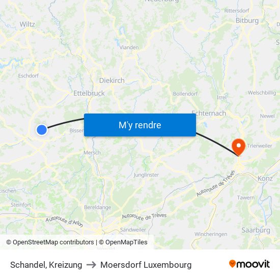 Schandel, Kreizung to Moersdorf Luxembourg map