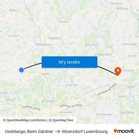 Useldange, Beim Gärdner to Moersdorf Luxembourg map