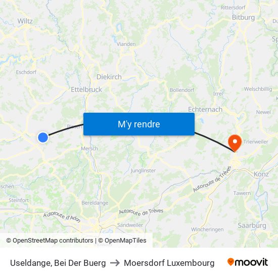 Useldange, Bei Der Buerg to Moersdorf Luxembourg map