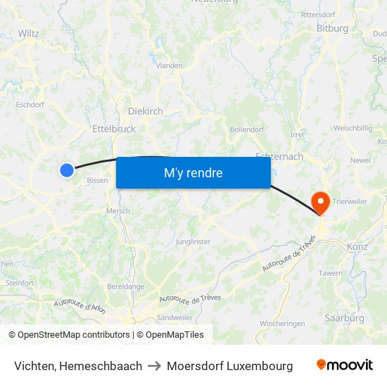 Vichten, Hemeschbaach to Moersdorf Luxembourg map