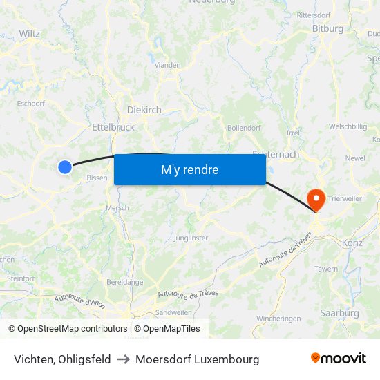 Vichten, Ohligsfeld to Moersdorf Luxembourg map