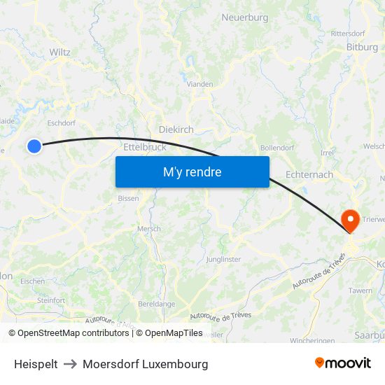 Heispelt to Moersdorf Luxembourg map