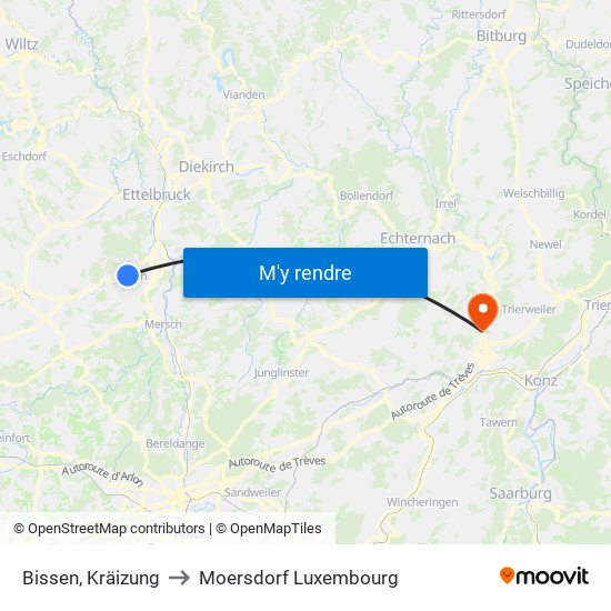 Bissen, Kräizung to Moersdorf Luxembourg map