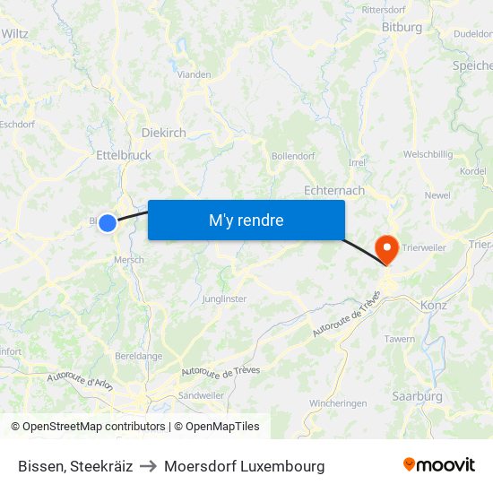 Bissen, Steekräiz to Moersdorf Luxembourg map