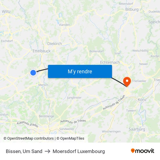 Bissen, Um Sand to Moersdorf Luxembourg map
