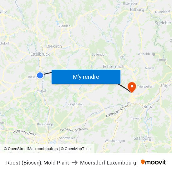 Roost (Bissen), Mold Plant to Moersdorf Luxembourg map