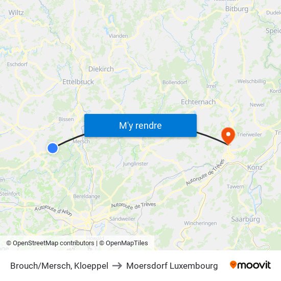 Brouch/Mersch, Kloeppel to Moersdorf Luxembourg map