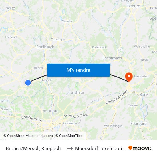 Brouch/Mersch, Kneppchen to Moersdorf Luxembourg map